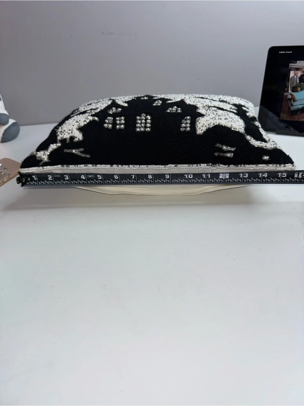 Sweet Street Beaded Haunted House Halloween Decorative Throw Pillow 12” x 16”